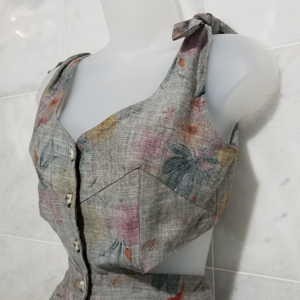 Reformation Gisela Dress Grey Floral Tie Shoulder Cutout Buttondown 2 - Picture 9 of 13